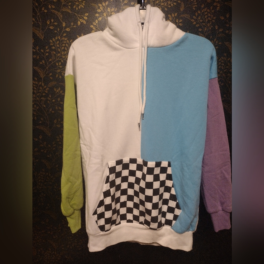 Forever 21 Colorblock Hoodie with Checkered Pocket